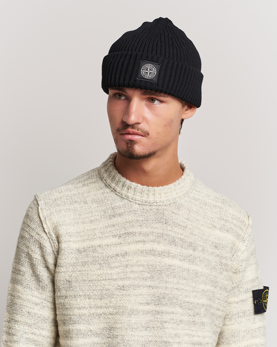 Herren | Stone Island Full Rib Wool Beanie Black | Stone Island | Full Rib Wool Beanie Black