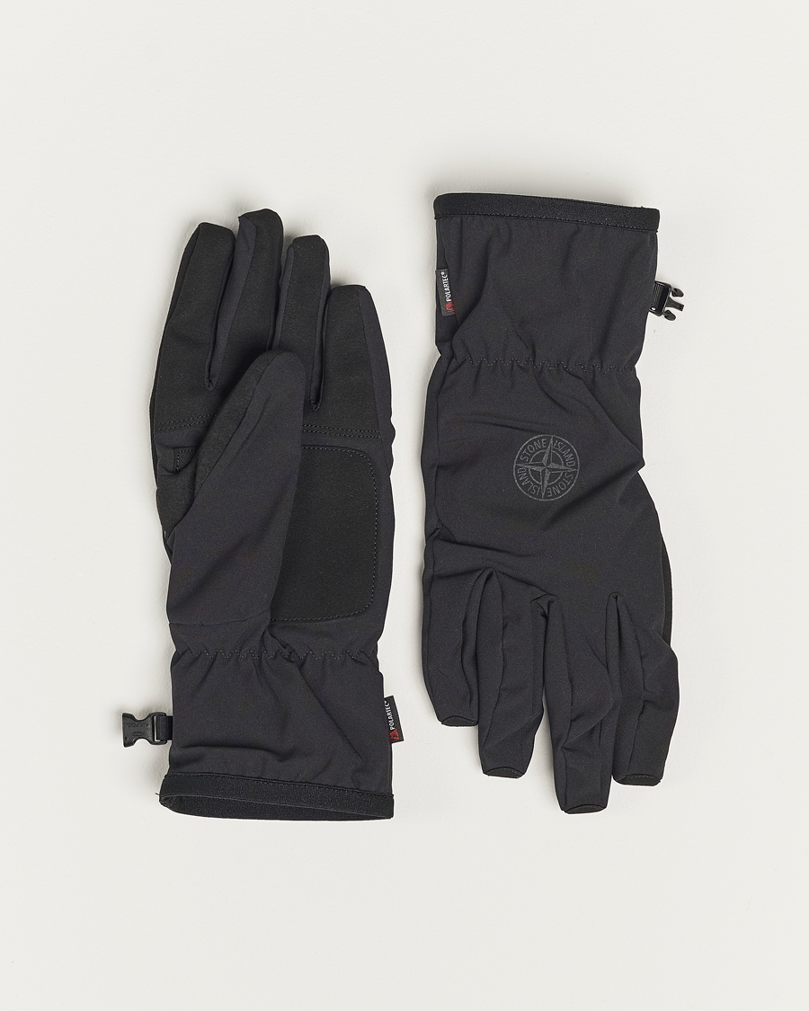 Herren | Stone Island Soft Shell-R_e Recycled Gloves Black | Stone Island | Soft Shell-R_e Recycled Gloves Black