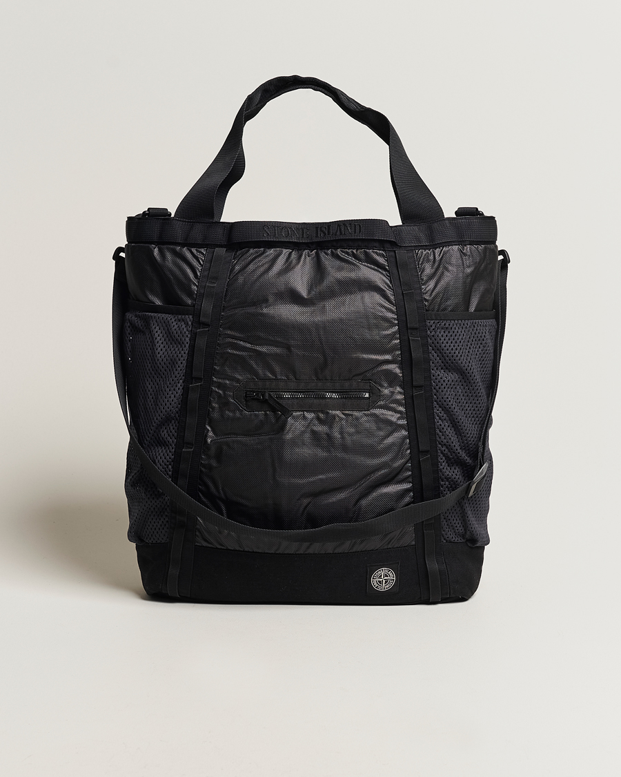 Herren | Stone Island Garment Dyed Mussola Gommata Canvas Big Tote Black | Stone Island | Garment Dyed Mussola Gommata Canvas Big Tote Black