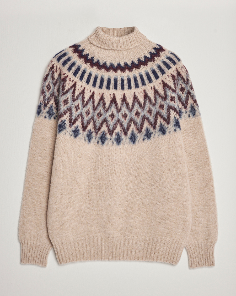 Herren | Pullover | Howlin' | Brushed Wool Fair Isle Roll Neck Biscuit