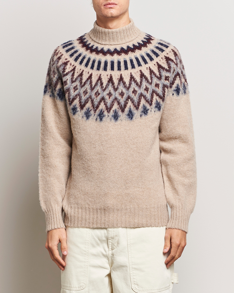 Herren | Pullover | Howlin' | Brushed Wool Fair Isle Roll Neck Biscuit