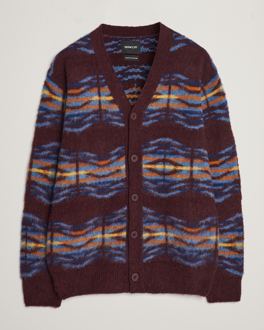 Herren | Pullover | Howlin' | Brushed Wool Pattern Cardigan Bordeaux