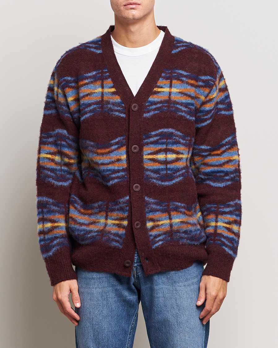 Herren | Pullover | Howlin' | Brushed Wool Pattern Cardigan Bordeaux