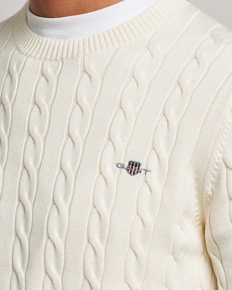 Herren | Pullover | Gant | Cotton Cable Crew Neck Cream