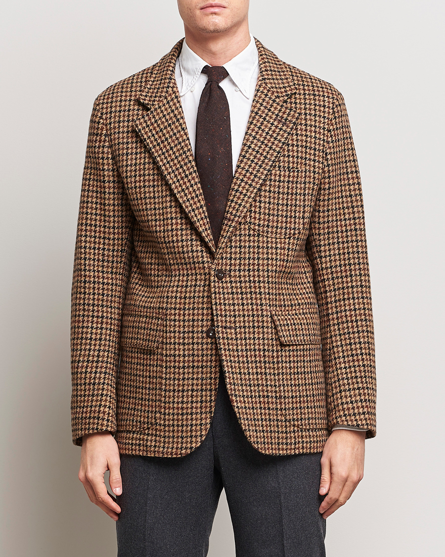 Herren | Sakkos | Drake's | MKVII Harris Tweed Games Houndstooth Blazer Brown