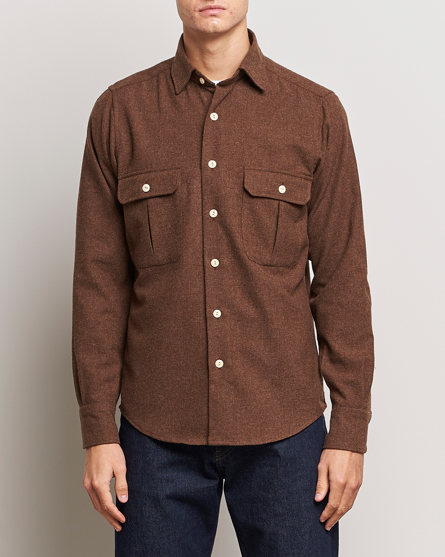 Herren | Hemden | Drake's | Merino Wool Work Shirt Brown