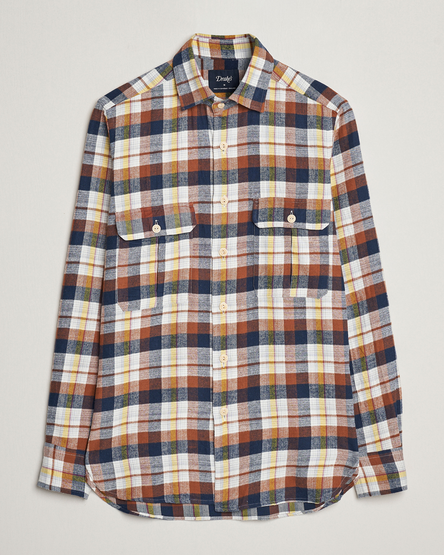 Herren | Hemden | Drake's | Brushed Madras Checked Work Shirt Brown