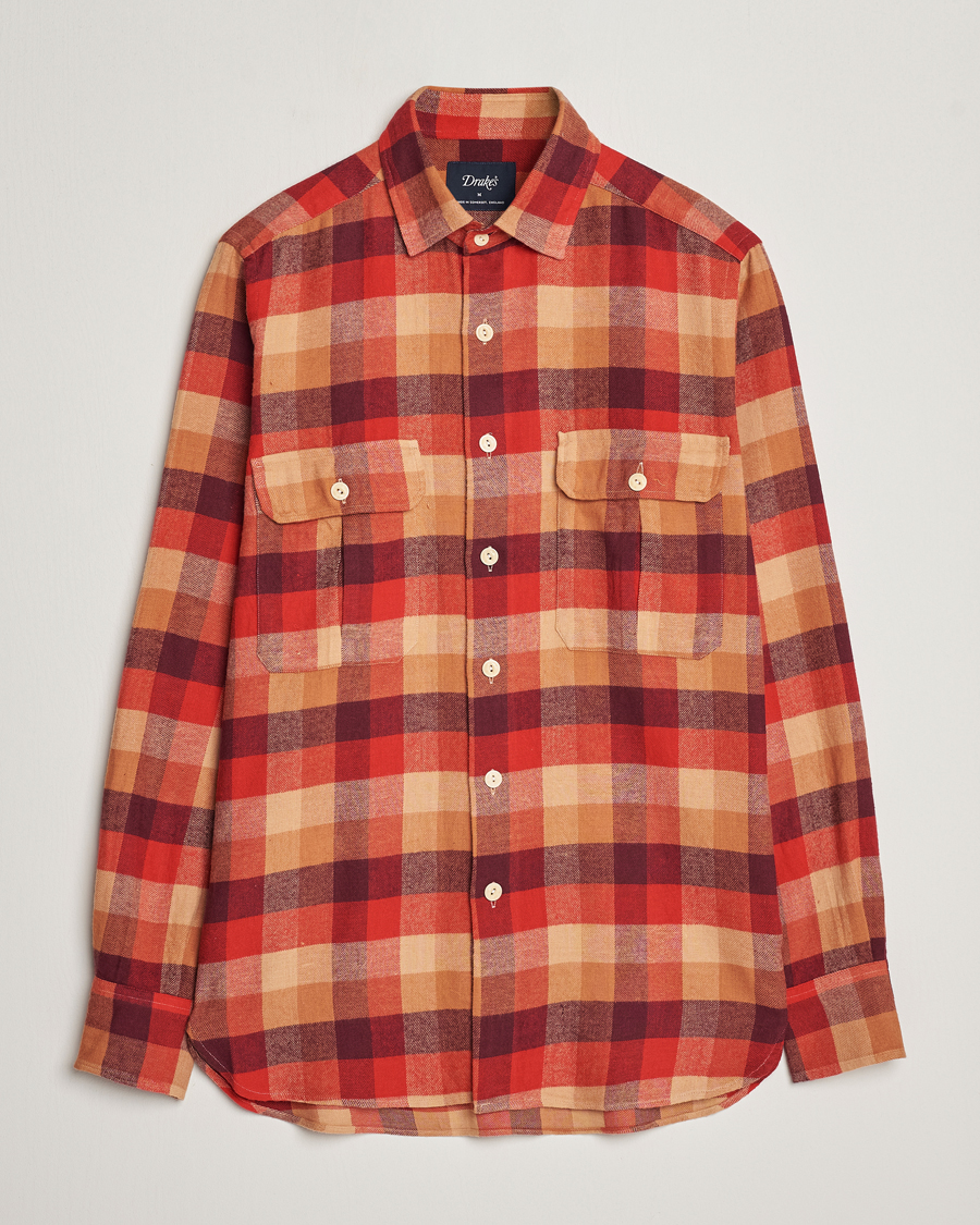 Herren | Hemden | Drake's | Brushed Madras Checked Work Shirt Red