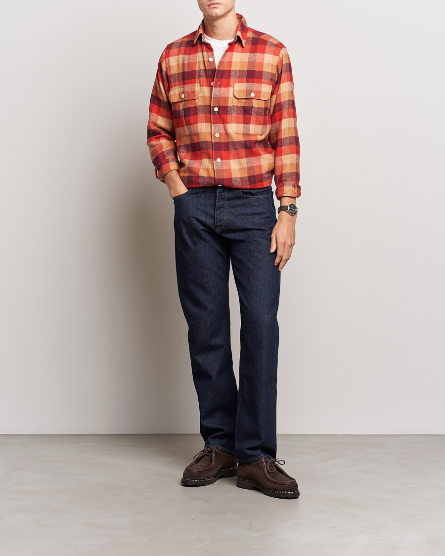 Herren | Hemden | Drake's | Brushed Madras Checked Work Shirt Red