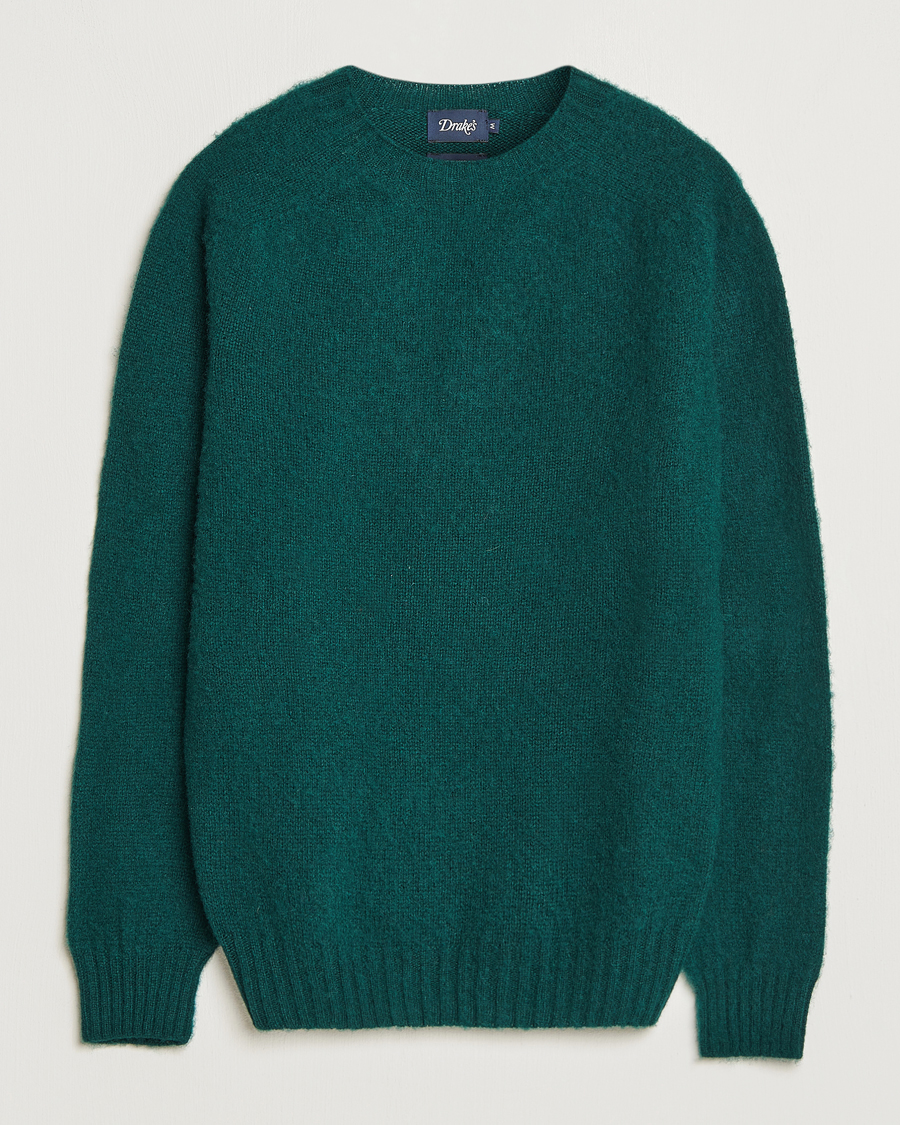 Herren | Pullover | Drake's | Brushed Shetland Crew Emerald Green