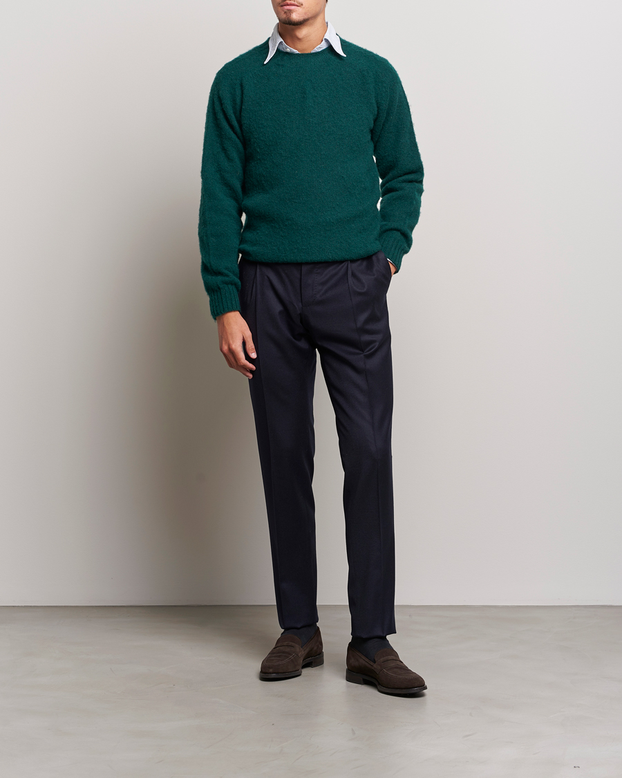 Herren | Pullover | Drake's | Brushed Shetland Crew Emerald Green