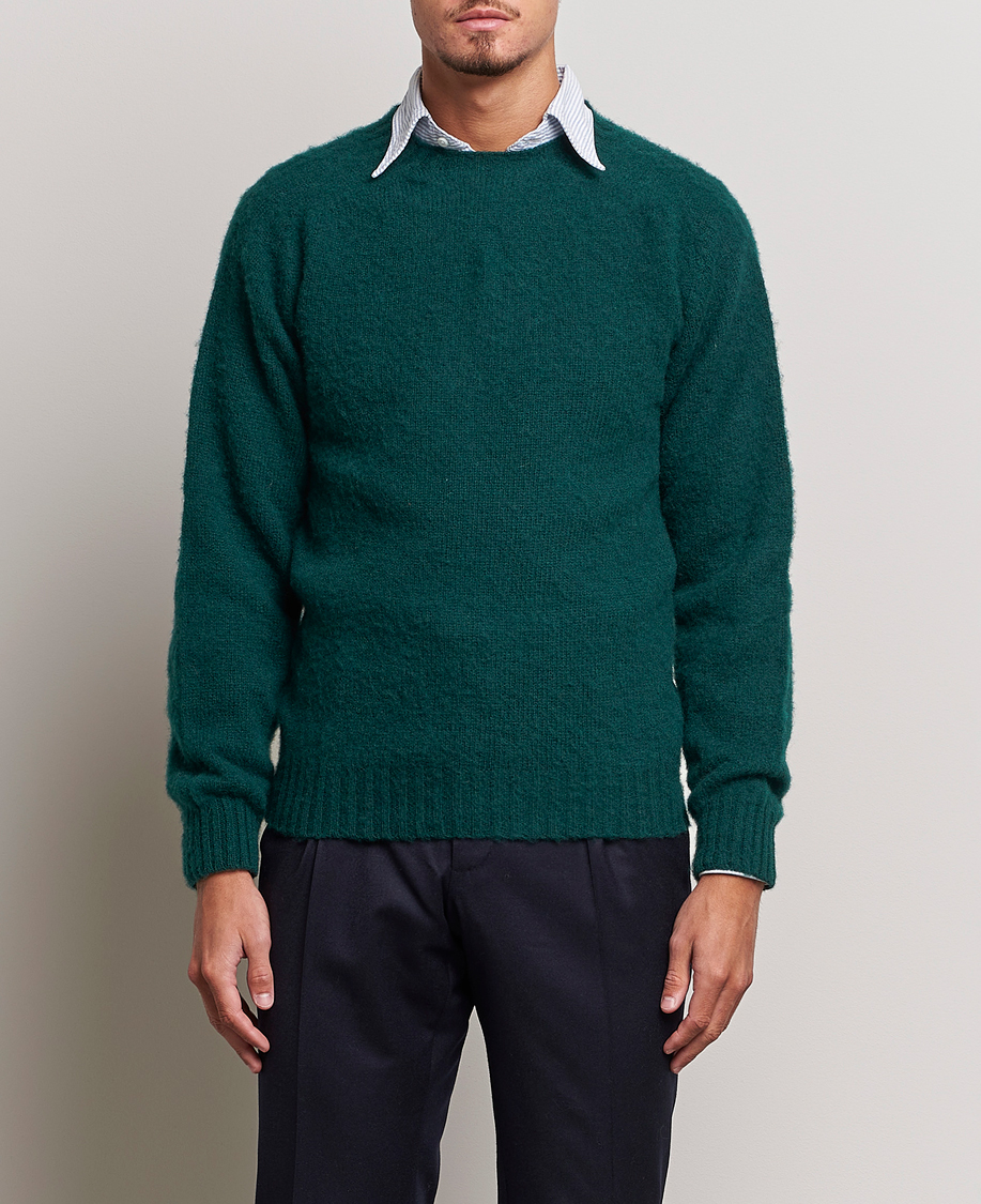 Herren | Pullover | Drake's | Brushed Shetland Crew Emerald Green