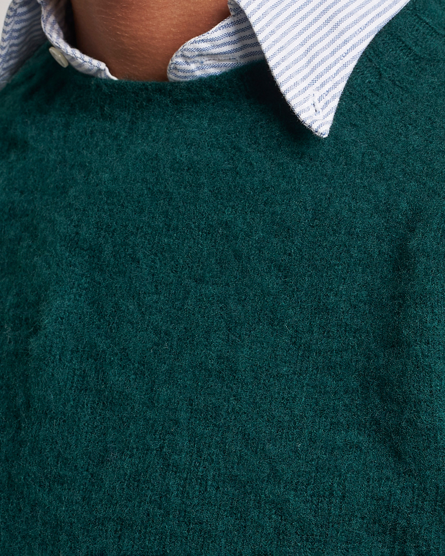 Herren | Pullover | Drake's | Brushed Shetland Crew Emerald Green