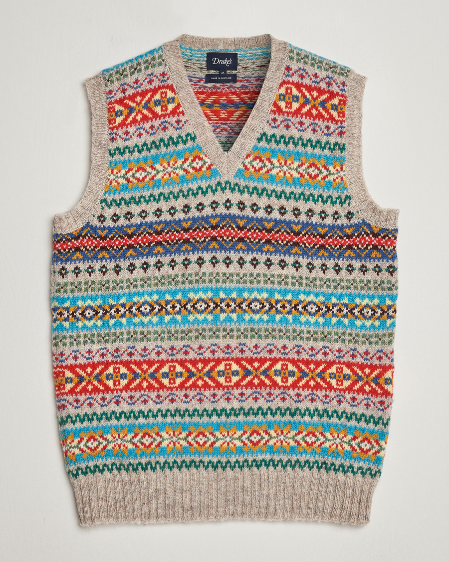 Herren | Pullover | Drake's | Fairisle Print Wool Vest Multi