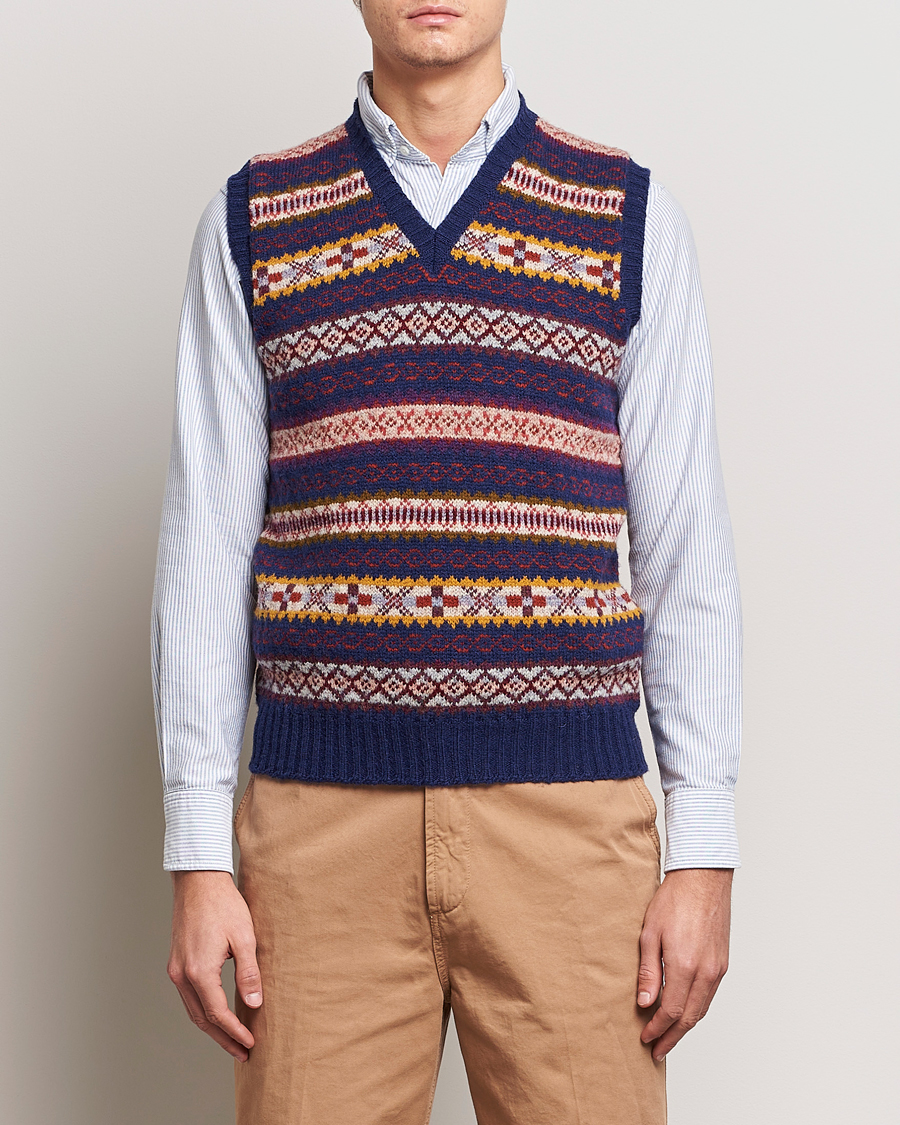 Herren | Pullover | Drake's | Fairisle Print Wool Vest Navy