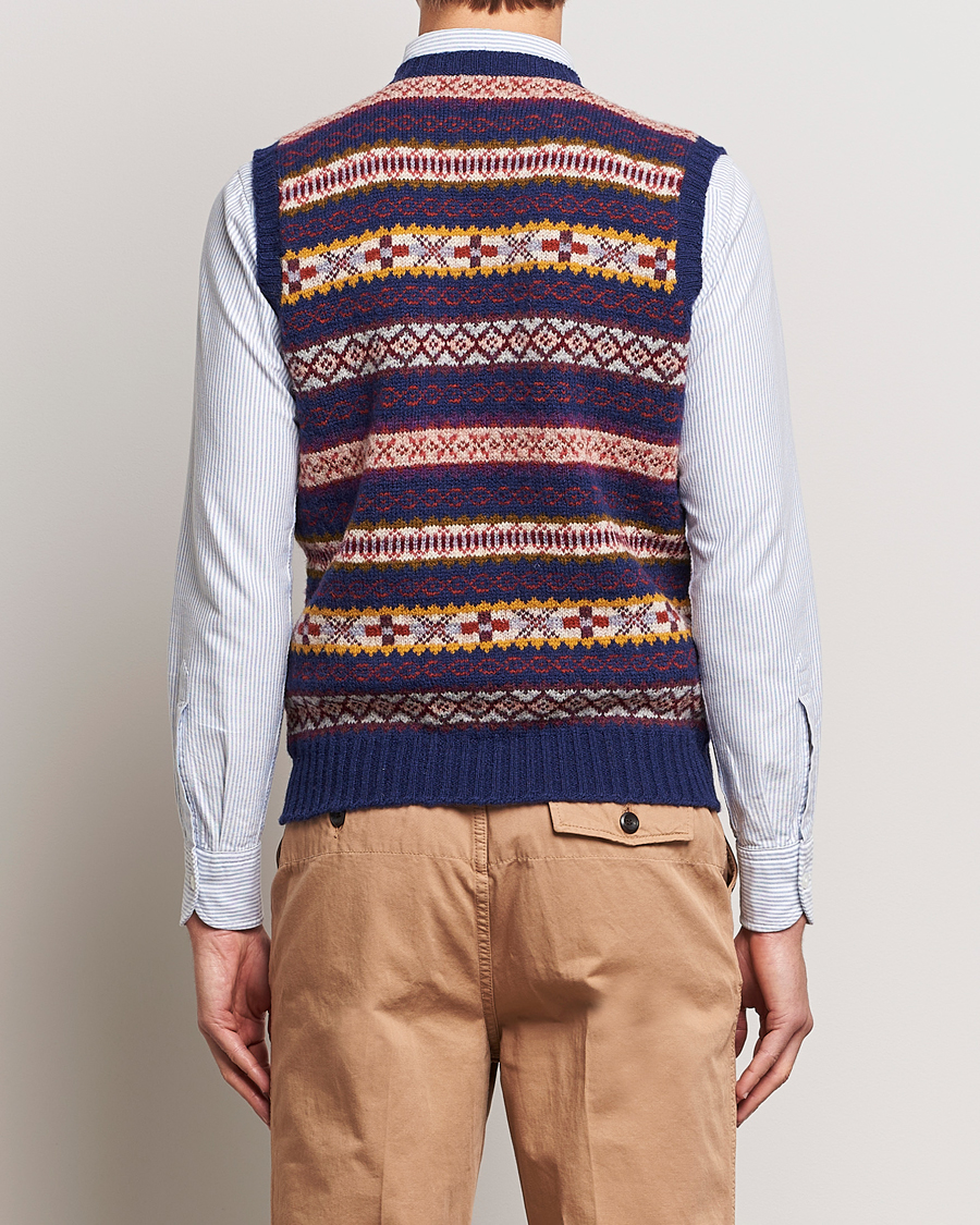 Herren | Pullover | Drake's | Fairisle Print Wool Vest Navy
