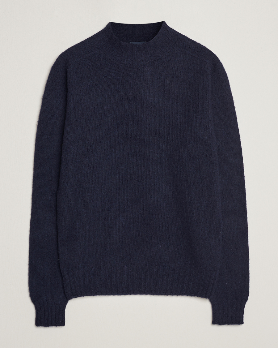 Herren | Pullover | Drake's | Brushed Shetland Mock Neck Jumper Navy