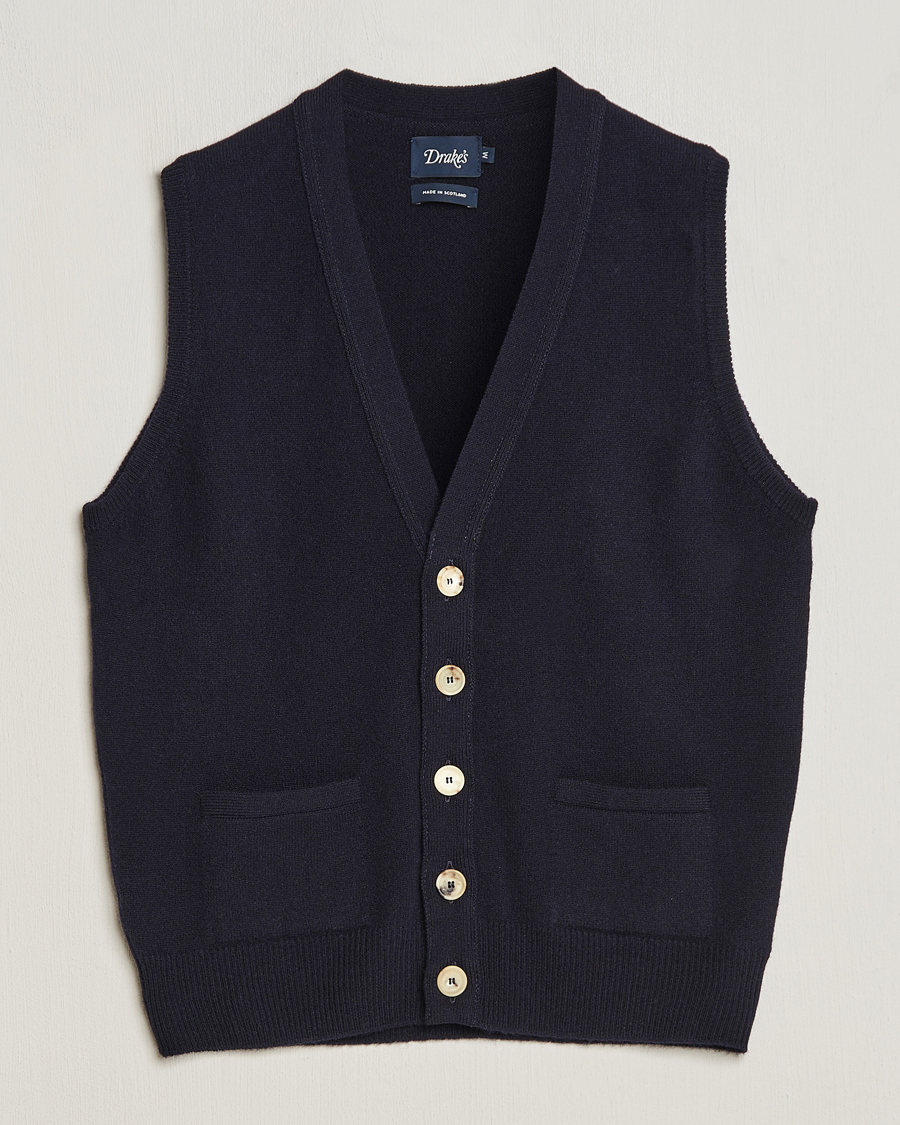Herren | Pullover | Drake's | Lambswool Vest Cardigan Navy