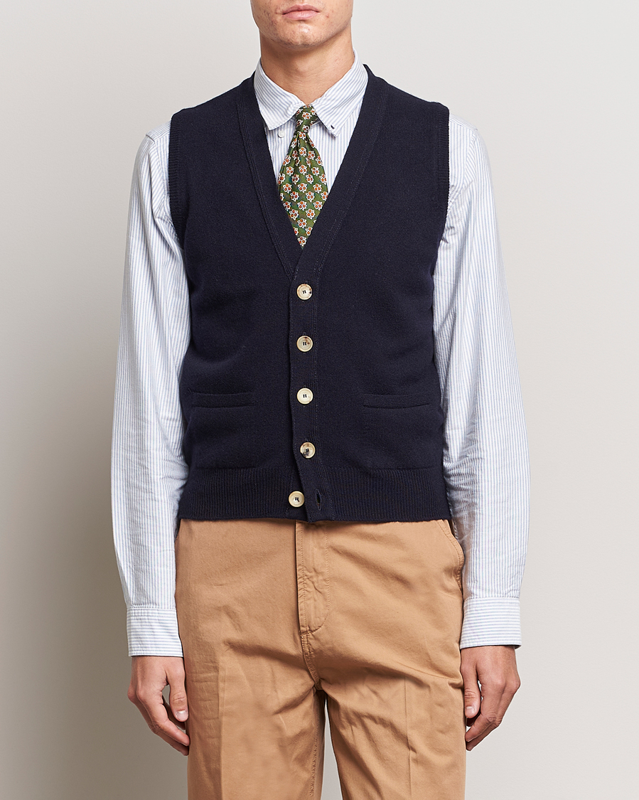 Herren | Pullover | Drake's | Lambswool Vest Cardigan Navy