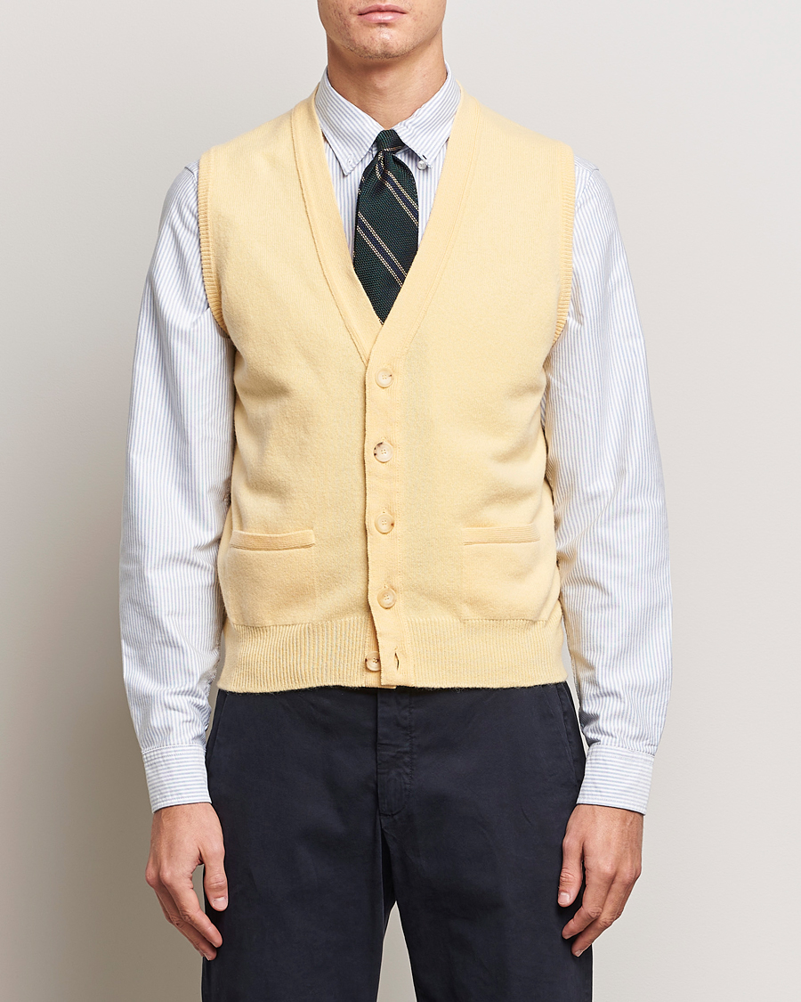 Herren | Pullover | Drake's | Lambswool Vest Cardigan Yellow