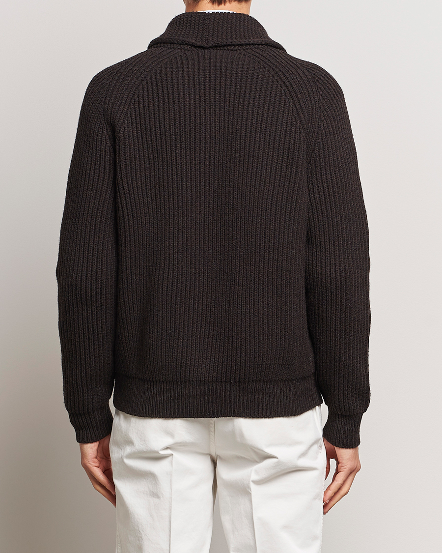 Herren | Pullover | Drake's | Lambswool 6-Ply Shawl Collar Cardigan Brown