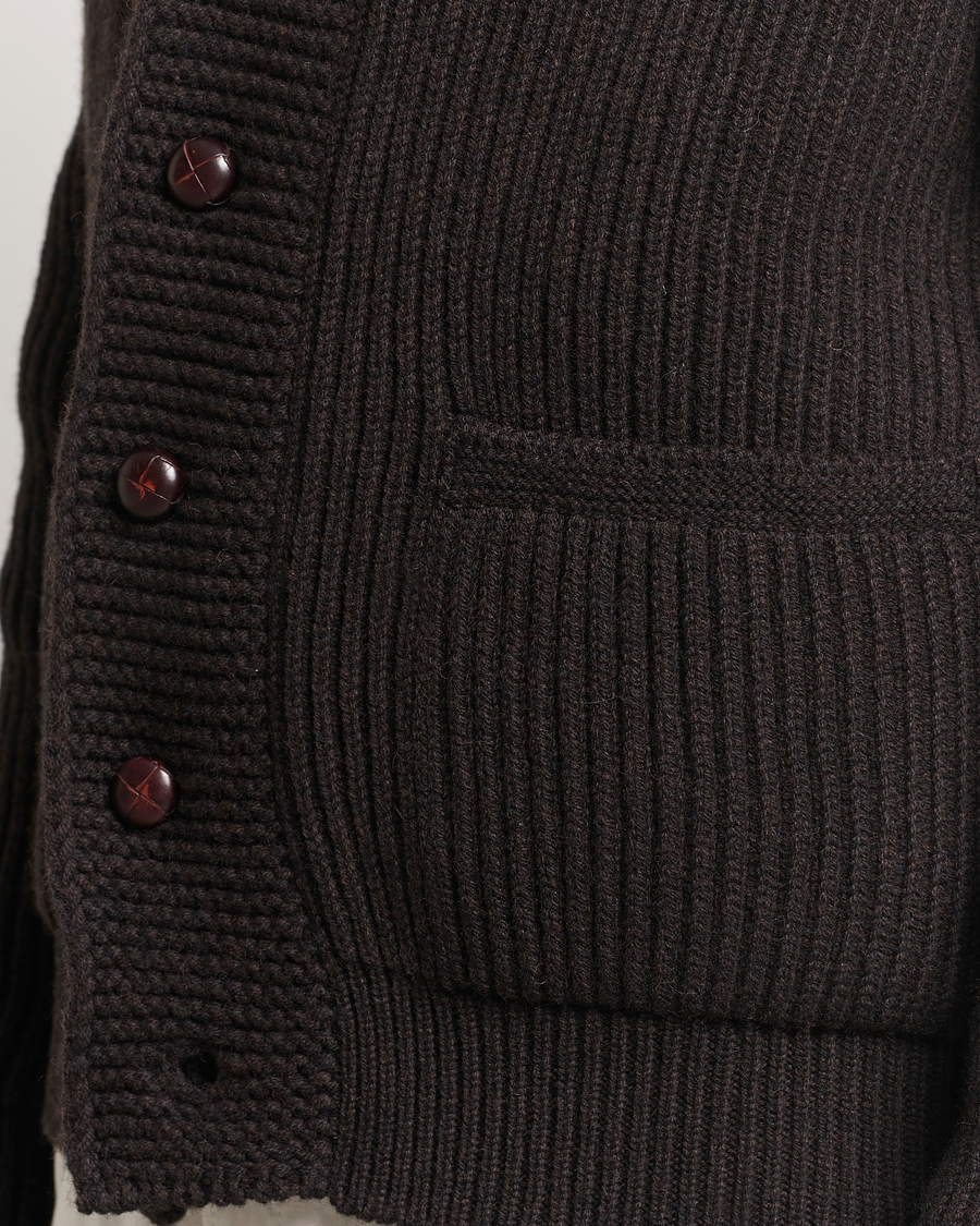 Herren | Pullover | Drake's | Lambswool 6-Ply Shawl Collar Cardigan Brown