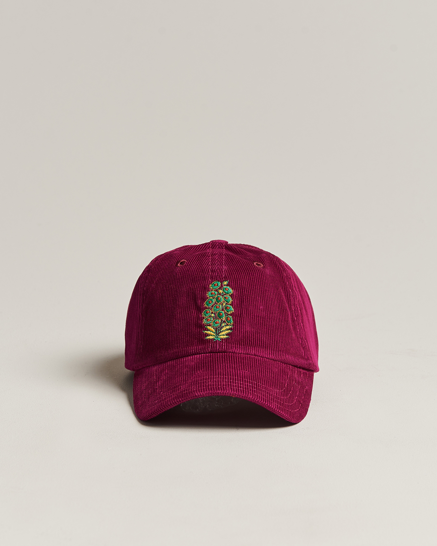 Herren | Drake's Flowers Logo Cord Baseball Cap Burgundy | Drake's | Flowers Logo Cord Baseball Cap Burgundy