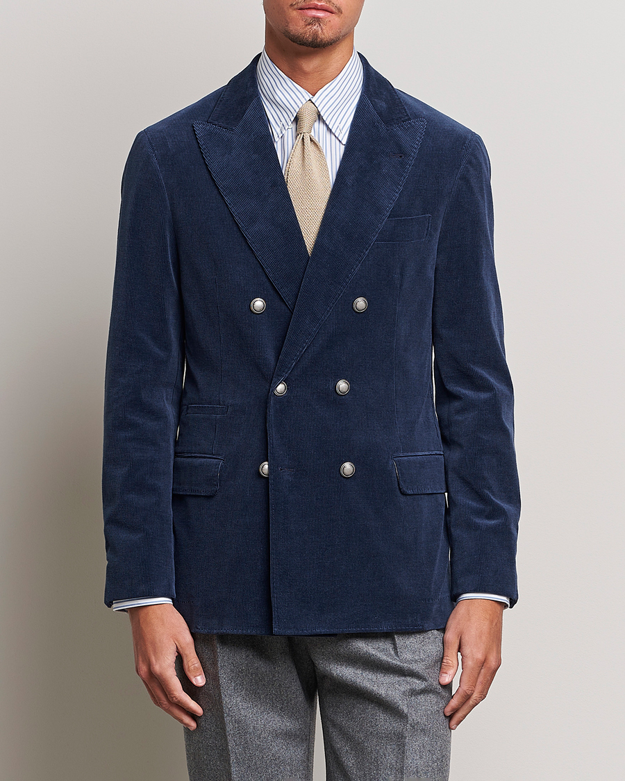 Herren | Sakkos | Brunello Cucinelli | Double Breasted Corduroy Blazer Royal Blue