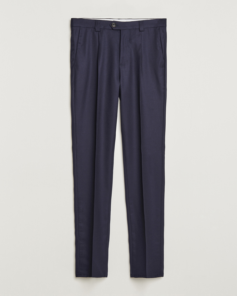 Herren | Hosen | Brunello Cucinelli | Slim Fit Pleated Flannel Trousers Navy