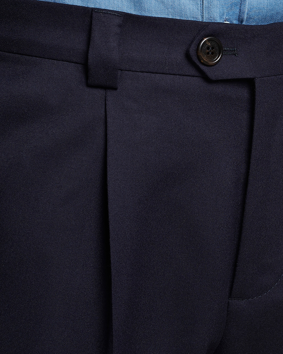 Herren | Hosen | Brunello Cucinelli | Slim Fit Pleated Flannel Trousers Navy