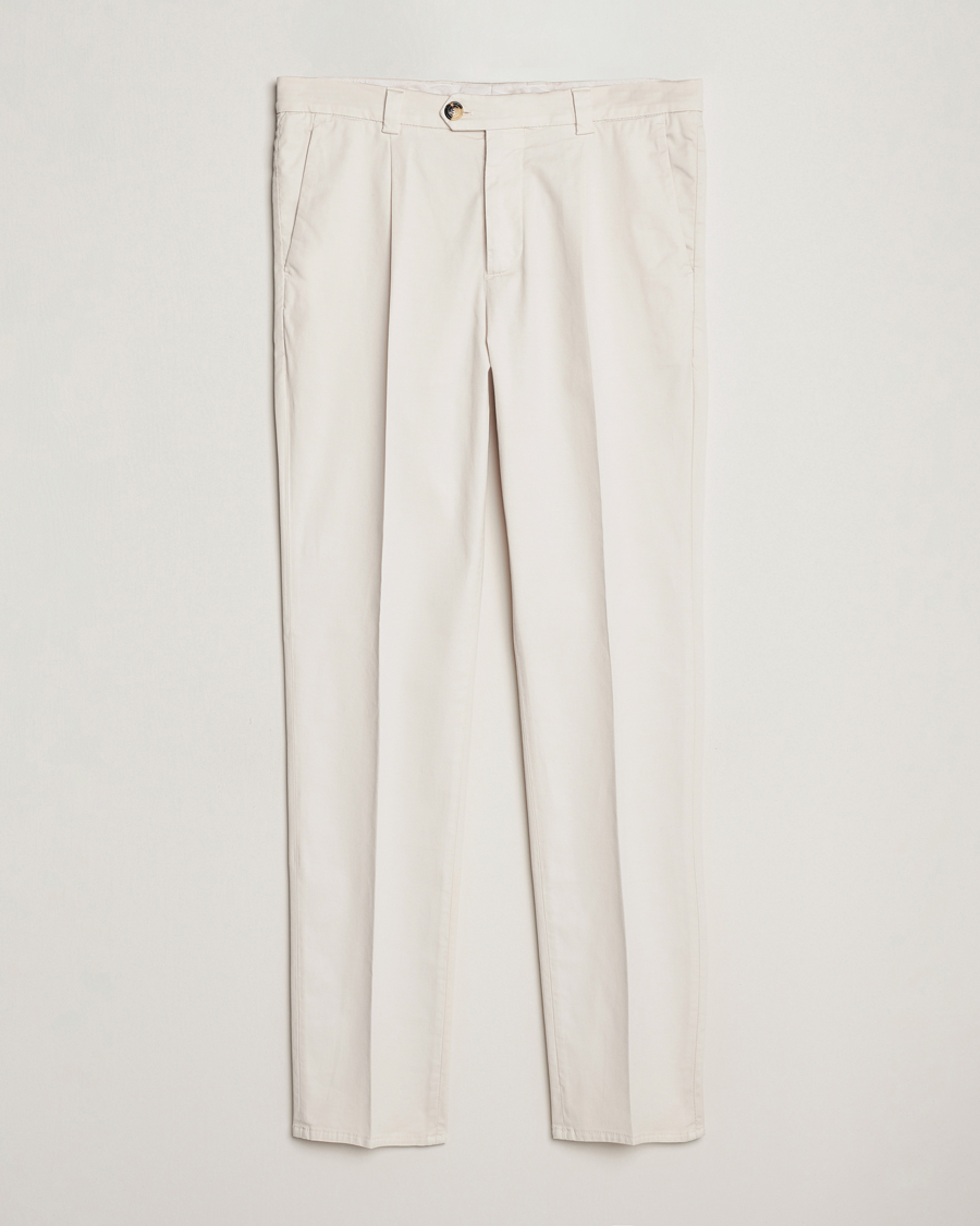 Herren | Hosen | Brunello Cucinelli | Slim Fit Pleated Trousers Off White