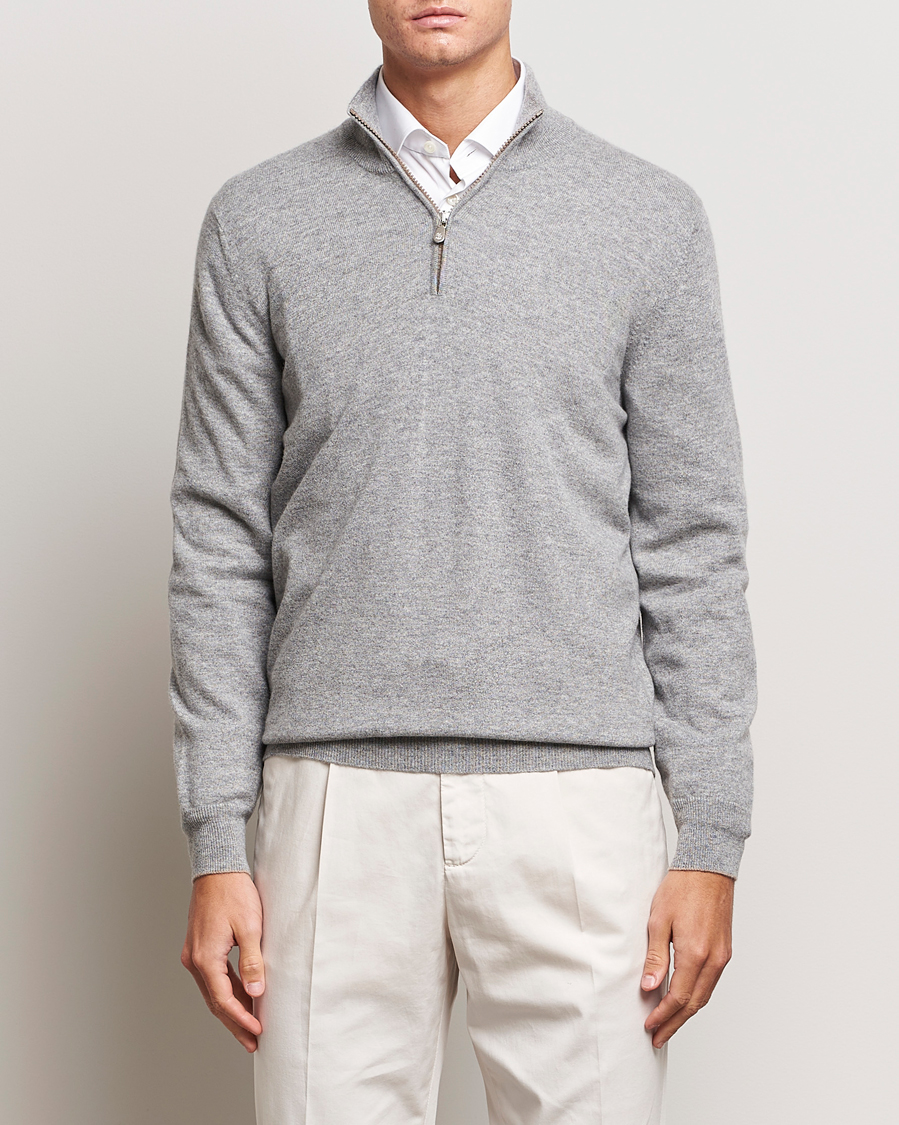 Herren | Pullover | Brunello Cucinelli | 2 Ply Cashmere Half Zip Light Grey