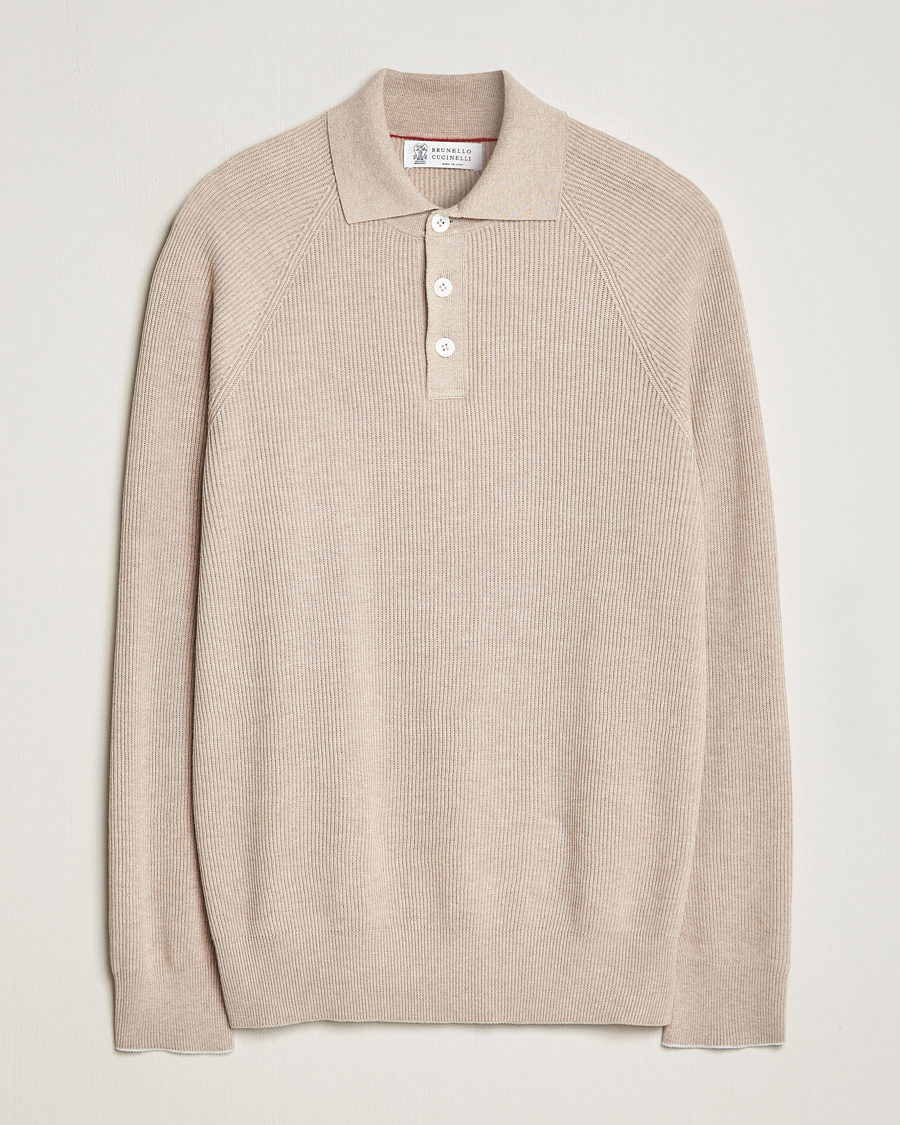 Herren | Pullover | Brunello Cucinelli | Long Sleeve Knitted Polo Light Beige