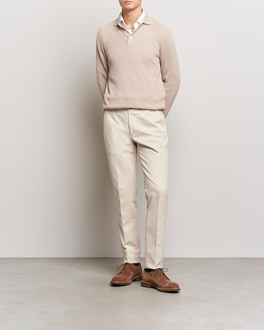 Herren | Pullover | Brunello Cucinelli | Long Sleeve Knitted Polo Light Beige