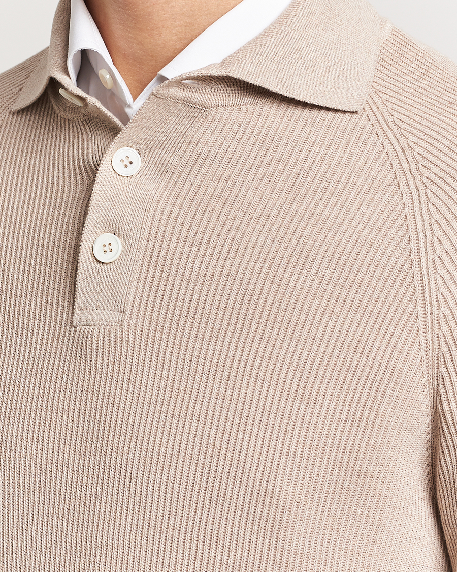 Herren | Pullover | Brunello Cucinelli | Long Sleeve Knitted Polo Light Beige