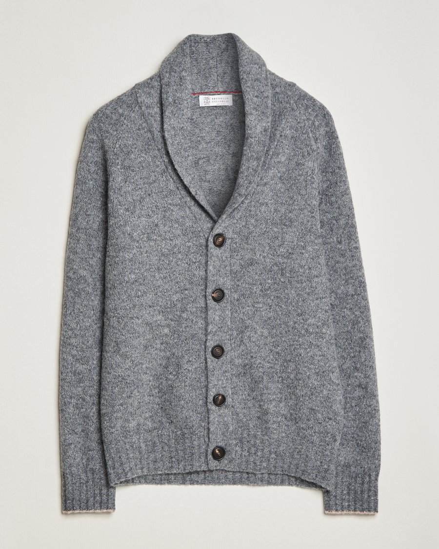 Herren | Pullover | Brunello Cucinelli | Fluffy Shawl Collar Cardigan Grey Melange