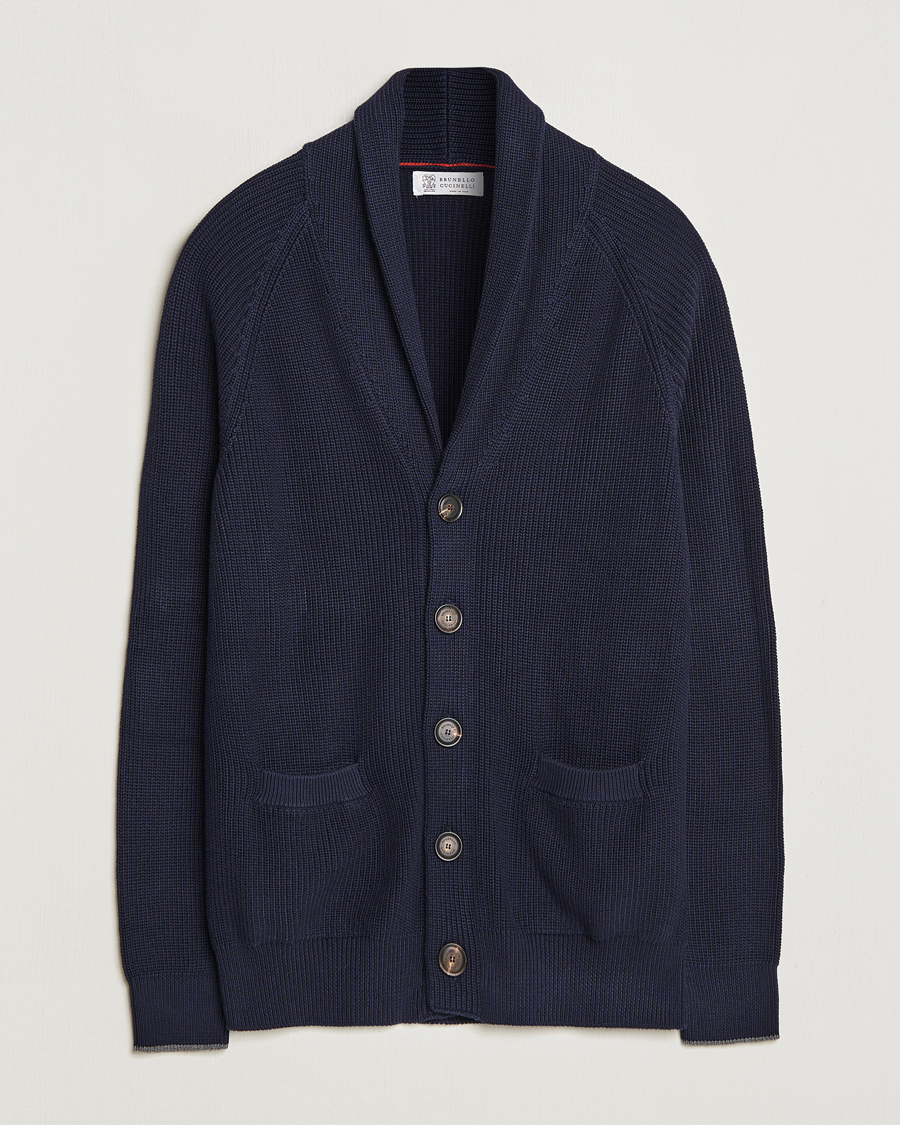 Herren | Pullover | Brunello Cucinelli | Rib Wool Shawl Collar Cardigan Navy