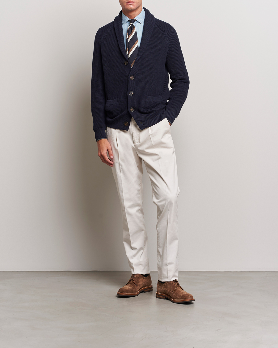 Herren | Pullover | Brunello Cucinelli | Rib Wool Shawl Collar Cardigan Navy