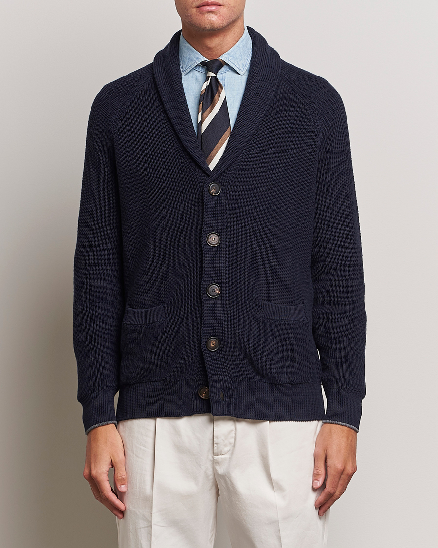 Herren | Pullover | Brunello Cucinelli | Rib Wool Shawl Collar Cardigan Navy