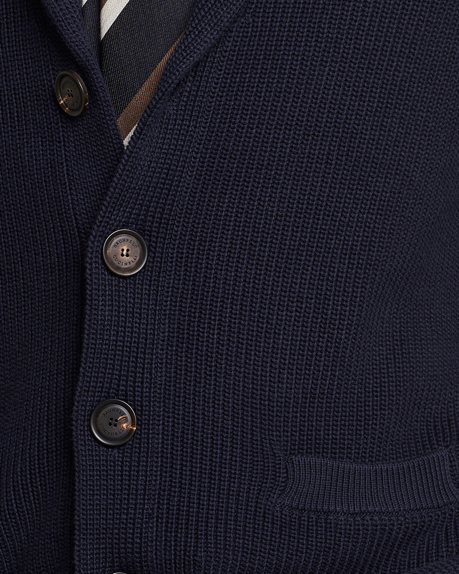 Herren | Pullover | Brunello Cucinelli | Rib Wool Shawl Collar Cardigan Navy