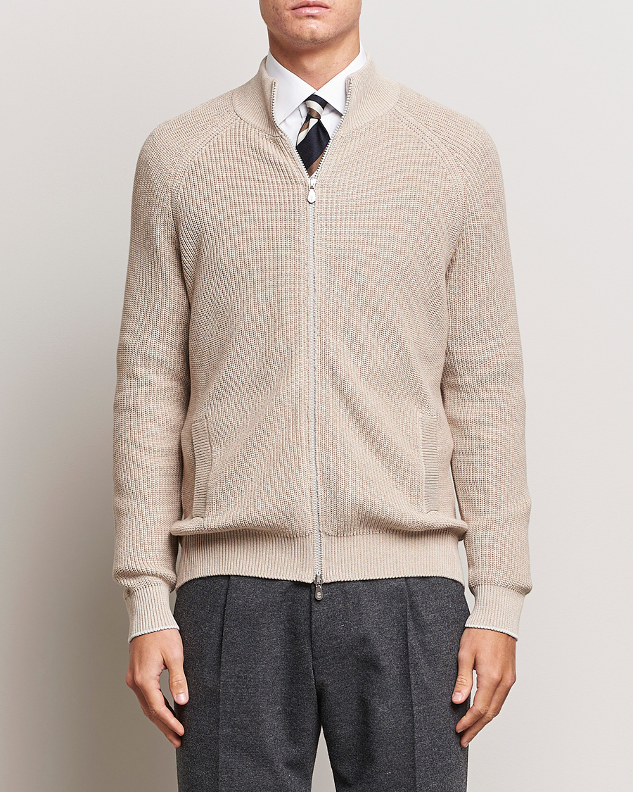 Herren | Pullover | Brunello Cucinelli | Rib Wool Zip Cardigan Light Beige