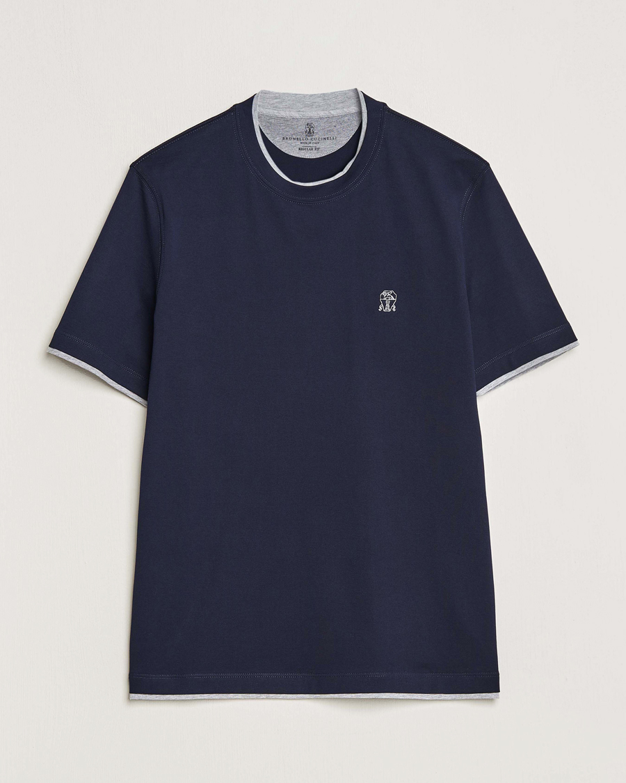 Herren | T-Shirts | Brunello Cucinelli | Short Sleeve Logo T-Shirt Navy