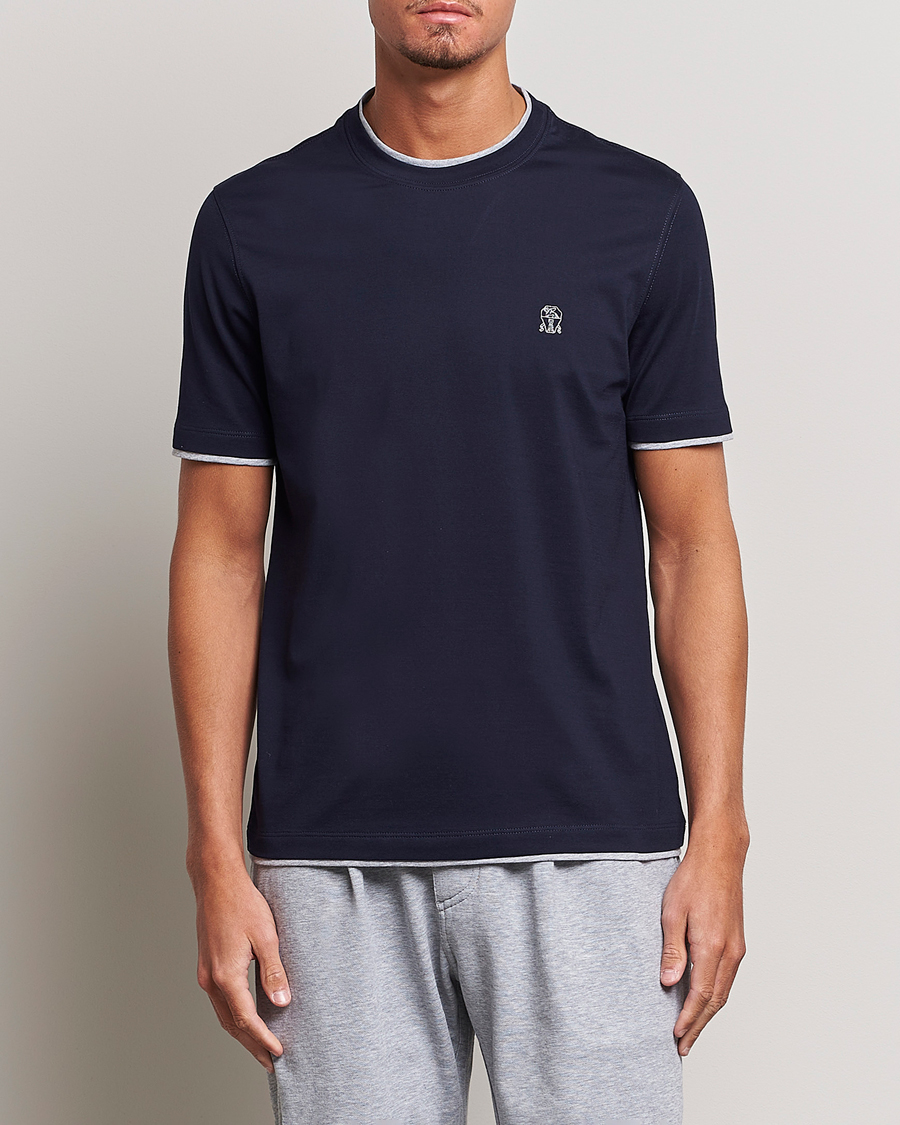 Herren | T-Shirts | Brunello Cucinelli | Short Sleeve Logo T-Shirt Navy