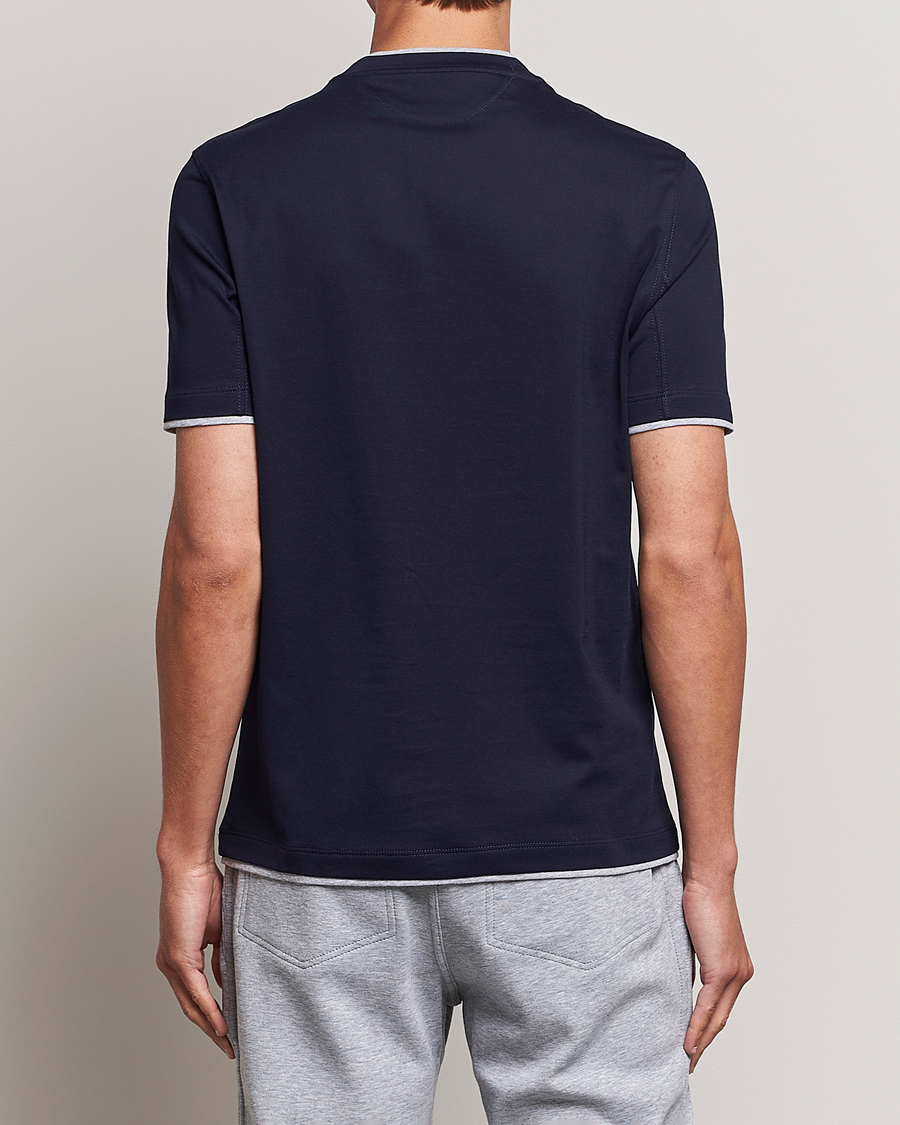 Herren | T-Shirts | Brunello Cucinelli | Short Sleeve Logo T-Shirt Navy