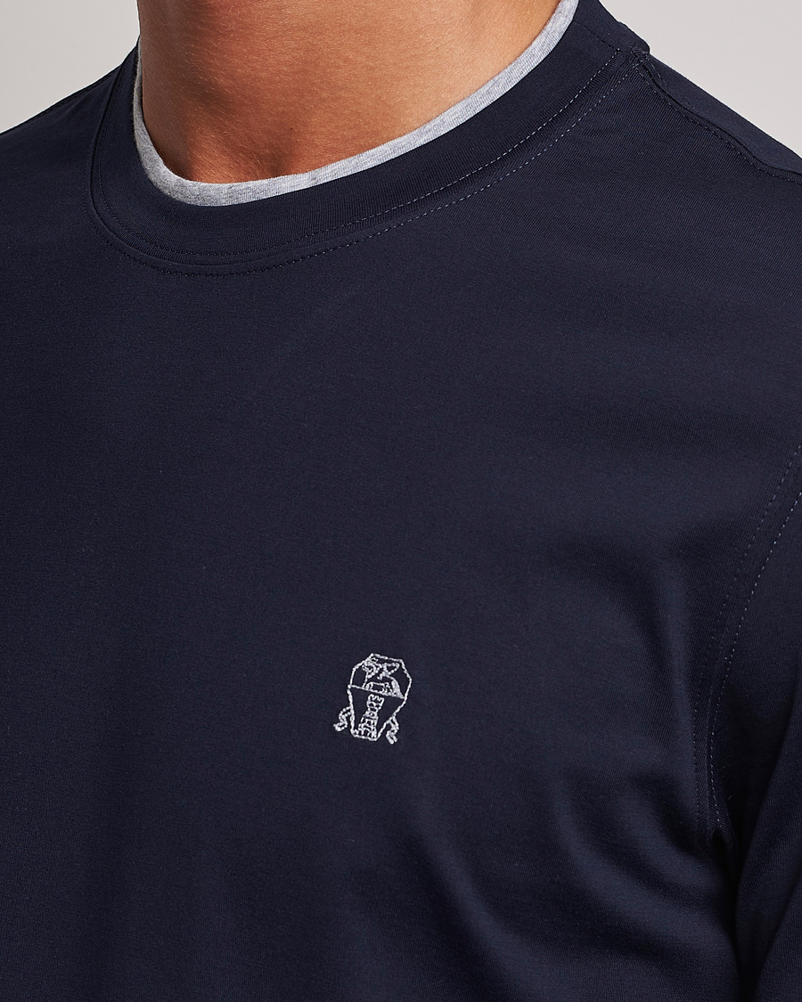 Herren | T-Shirts | Brunello Cucinelli | Short Sleeve Logo T-Shirt Navy