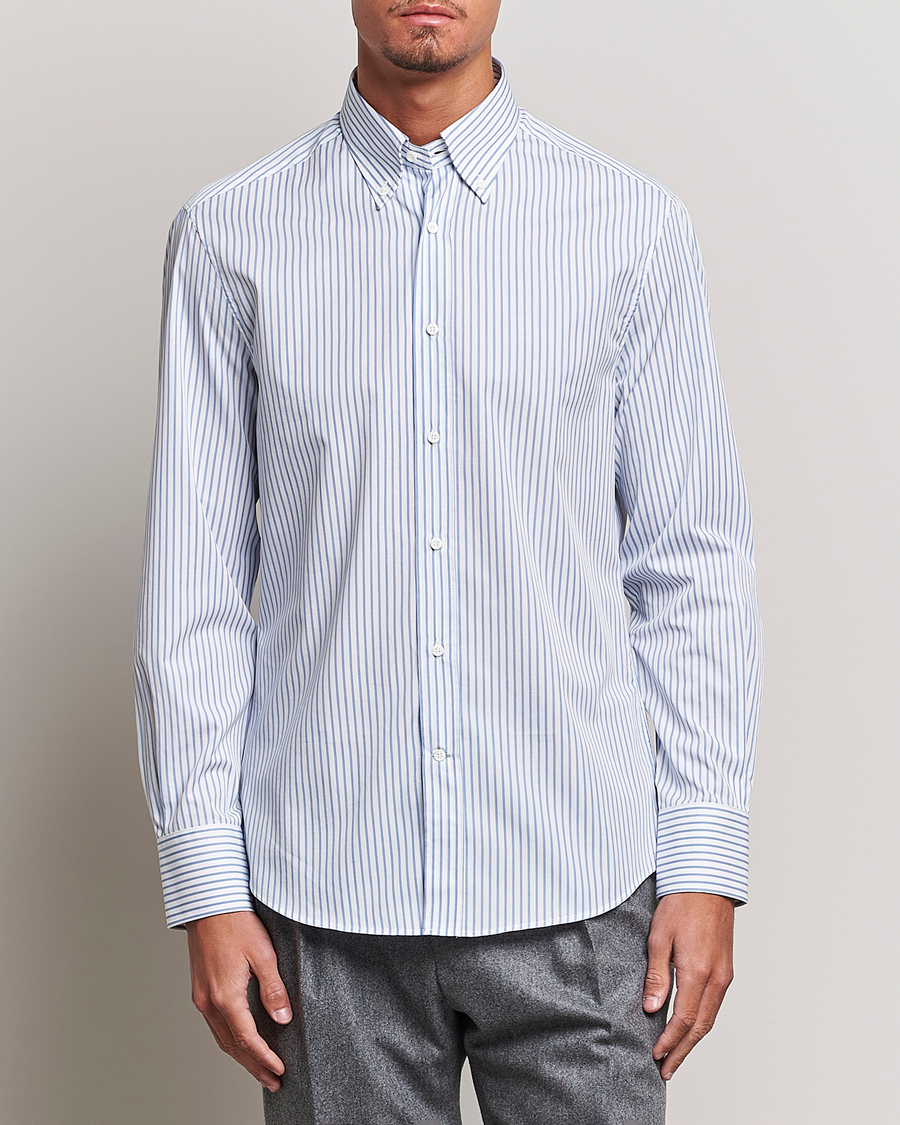 Herren | Hemden | Brunello Cucinelli | Slim Fit Button Down Shirt Light Blue Stripe