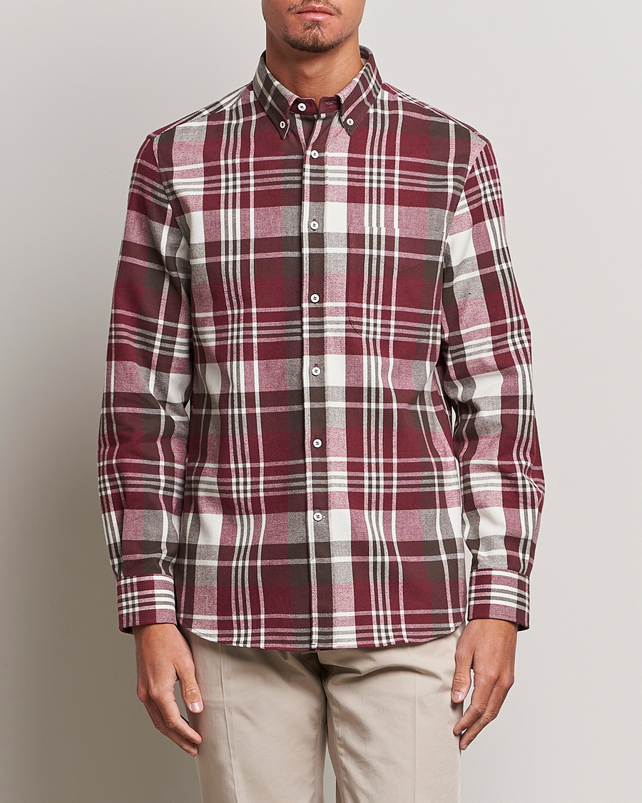 Herren | Hemden | Brunello Cucinelli | Slim Fit Button Down Madras Shirt Burgundy