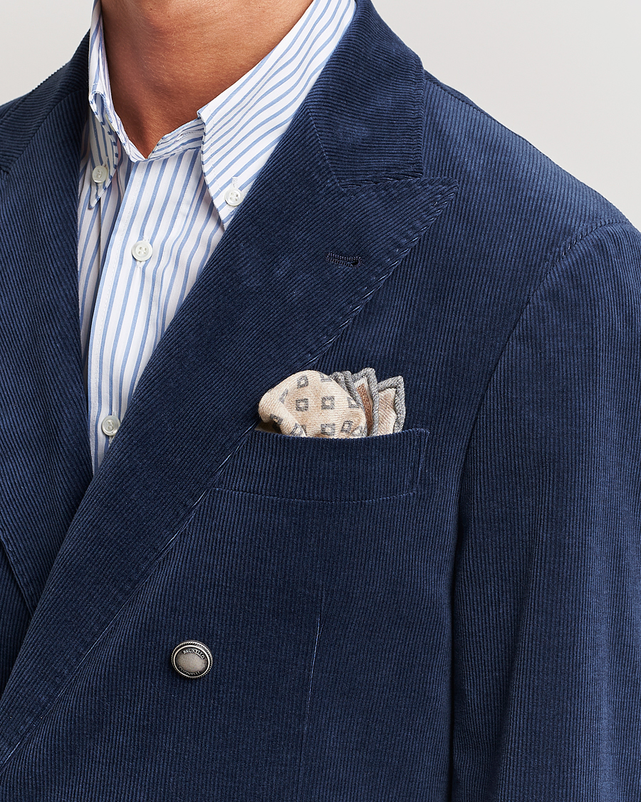 Herren | Brunello Cucinelli Wool Pocket Square Grey/Beige | Brunello Cucinelli | Wool Pocket Square Grey/Beige