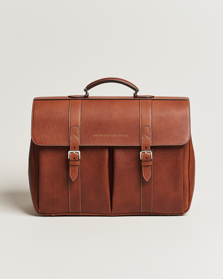 Herren | Brunello Cucinelli Grain Leather Briefcase Cognac | Brunello Cucinelli | Grain Leather Briefcase Cognac