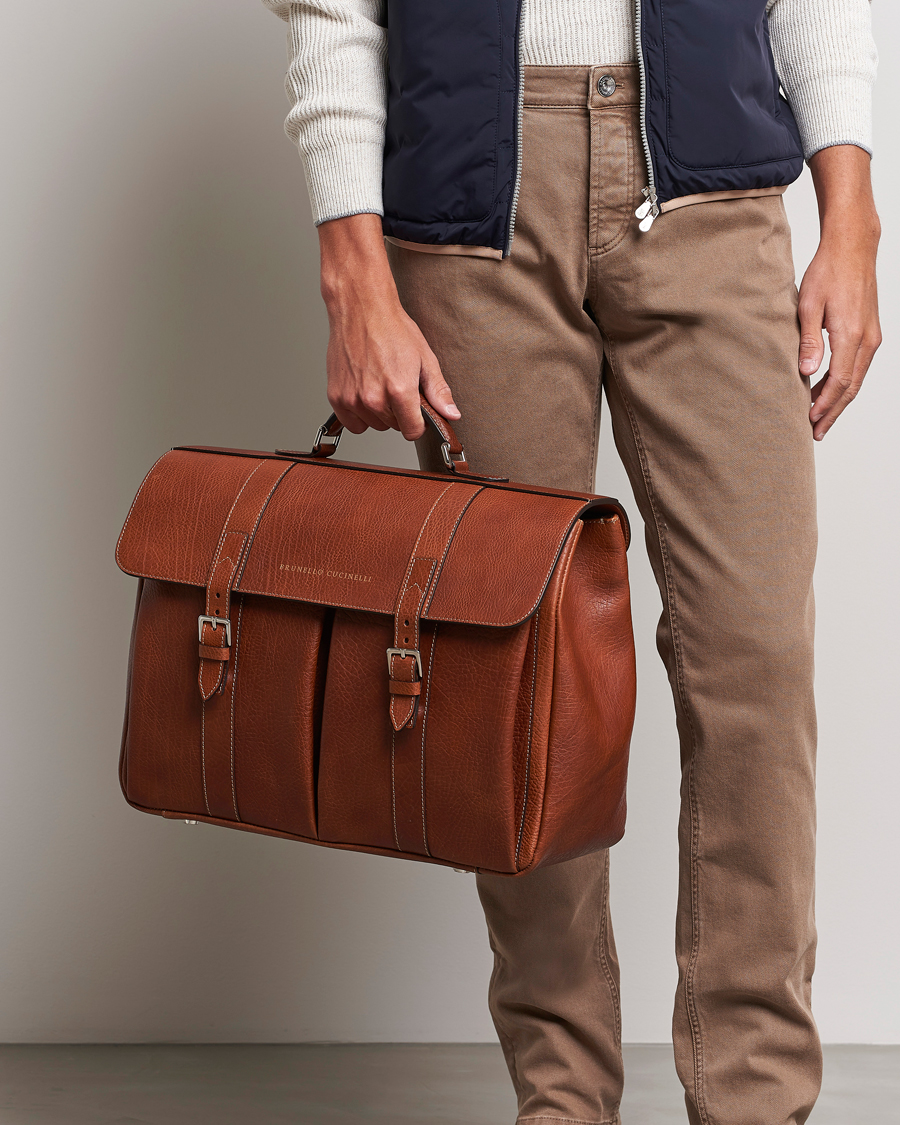 Herren | Brunello Cucinelli Grain Leather Briefcase Cognac | Brunello Cucinelli | Grain Leather Briefcase Cognac